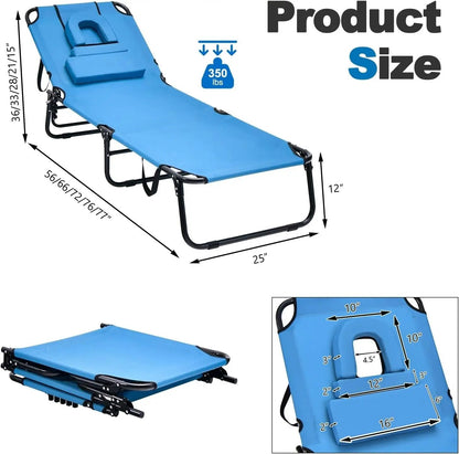 Chill in Style with Our Folding Chaise Lounge Beach Chair! Perfect for Tanning with a Face Hole Pillow – Ideal for Poolside, Patio, or Backyard Relaxation! 🌞💦 #SummerVibes #BeachReady
