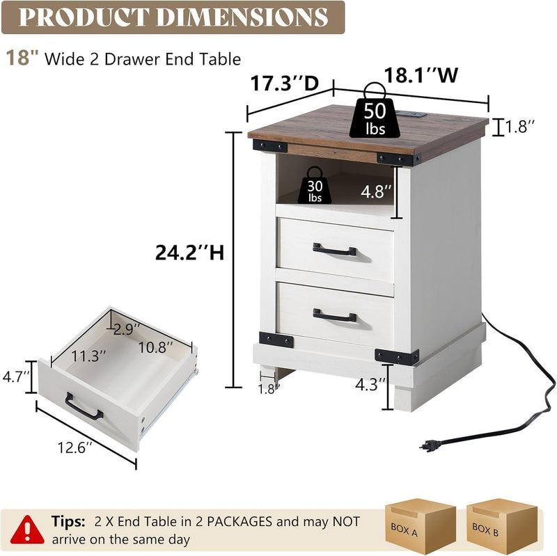 5 Pieces Farmhouse Bedroom Set, Includes Wood Rustic Queen Bed Frame with 54" Tall Headboard, 6 Drawer Dresser Chest, 5 Drawer Tall Dresser, Nightstands Set of 2 with Charging Station, White