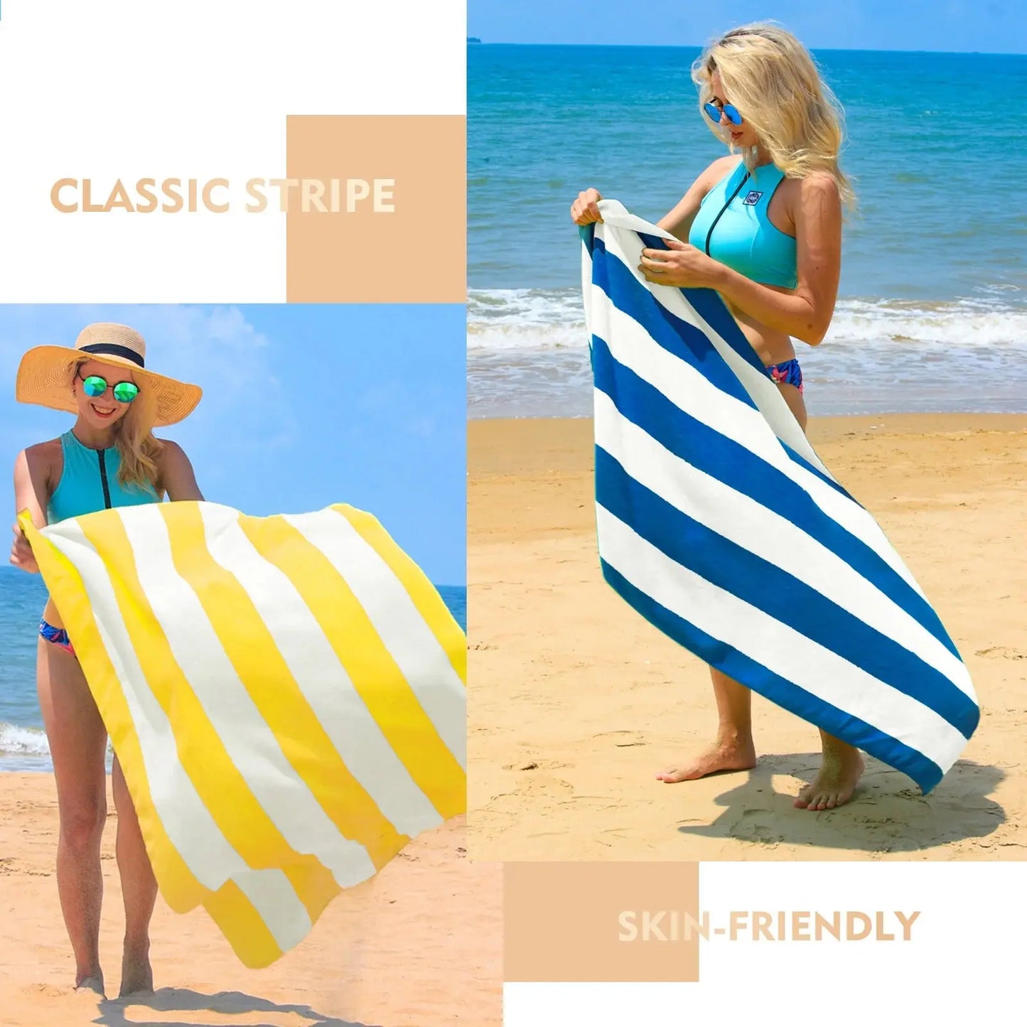 4-Pack Cotton Large Cabana Stripe Beach Towels, Super Absorbent Soft Plush Pool Towel, Bath Towel (Ocean Blue, 30"X60")