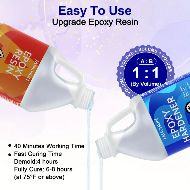 JANCHUN 1 Gallon Super Clear Epoxy Resin Kit No Bubble High Gloss for Art Resin Fast Cure Resin Epoxy for Jewelry Making  River Table Tops DIY Tumblers Molds Art Wood Painting Our3Designs