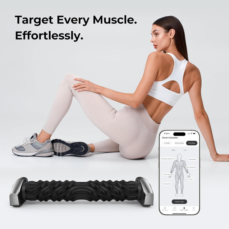 Smart Massager Roller – Deep Tissue Electric Massager with App Controlled, Auto Rolling for Muscle Massage and Myofascial Trigger Point Release, Compact & Rechargeable Design