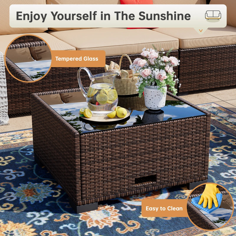 7 Piece Patio Furniture Set, Outdoor Furniture Patio Sectional Sofa, All Weather PE Rattan Outdoor Sectional with Cushion and Coffee Table.