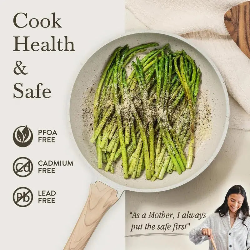 14-Piece Nonstick Pots and Pans Set – Complete Kitchen Cookware with Utensils and Pan Protectors, Black Design Cooking Home Modern Wooden Ceramic