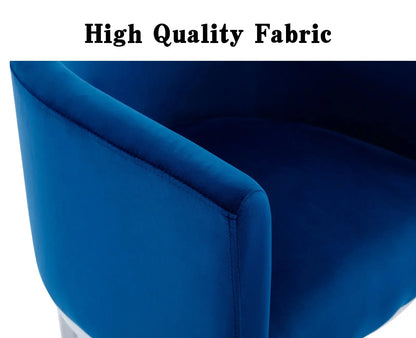 Modern Velvet Dining Chair, Mid-Century Upholstered Barrel Kitchen Chairs Fabric Side Chair with Metal Legs and Curved Back for Living Room Dining Room Bedroom, Blue