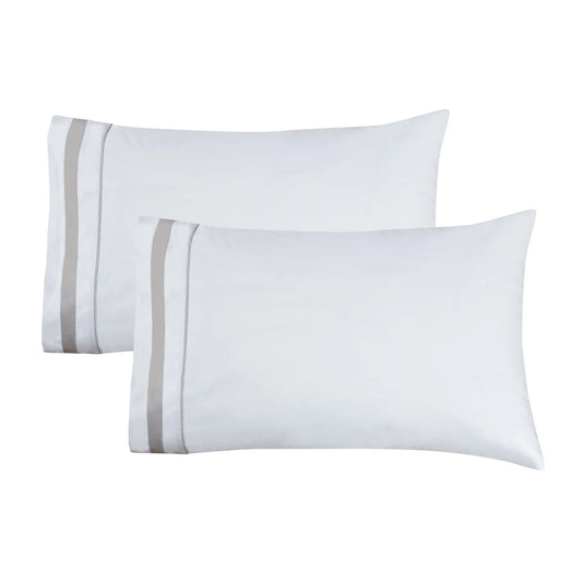 Classic Double Border Percale Cotton Pillowcase Pair Mélange Home