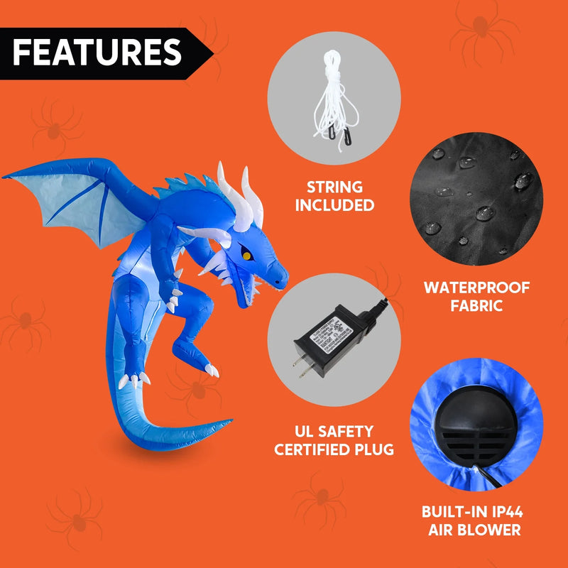 Soar into Halloween with our 5 FT Inflatable Ice Dragon! 🐉💙 Transform your yard with this epic blue flying dragon decoration! #HalloweenDecor #InflatableDragon