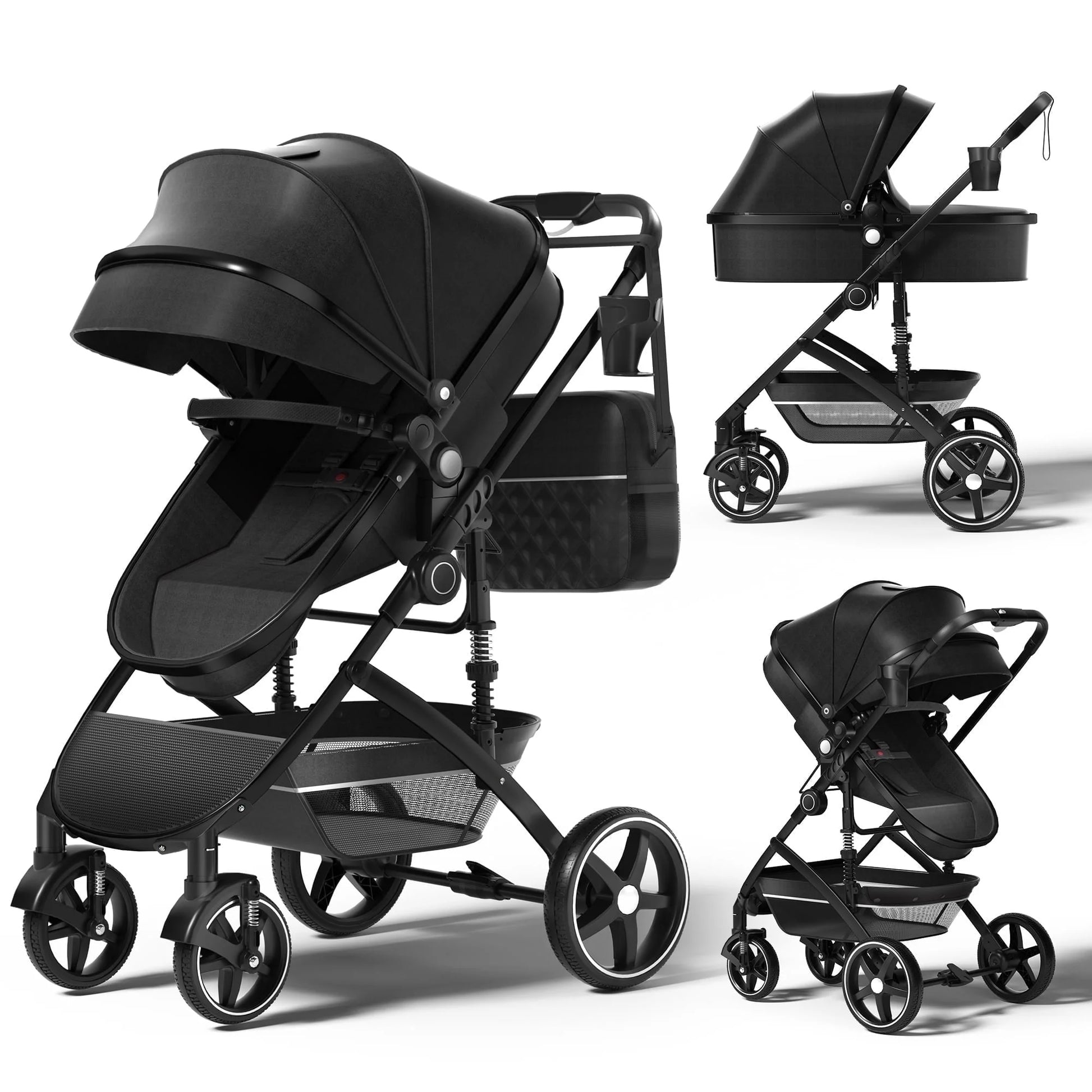 Versatile 2-in-1 Baby Stroller: Lightweight, Foldable, and Reversible Bassinet Pram in Brown with Cup Holder and Storage Bag