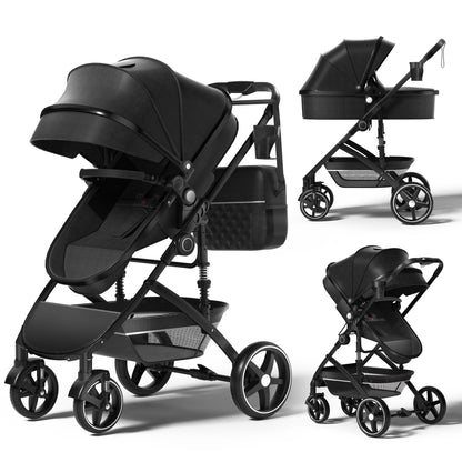 Versatile 2-in-1 Baby Stroller: Lightweight, Foldable, and Reversible Bassinet Pram in Brown with Cup Holder and Storage Bag