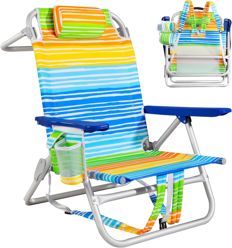 Chill in Style: Portable Backpack Beach Chairs with Cup Holder & Towel Rack! 🏖️🌊🪑