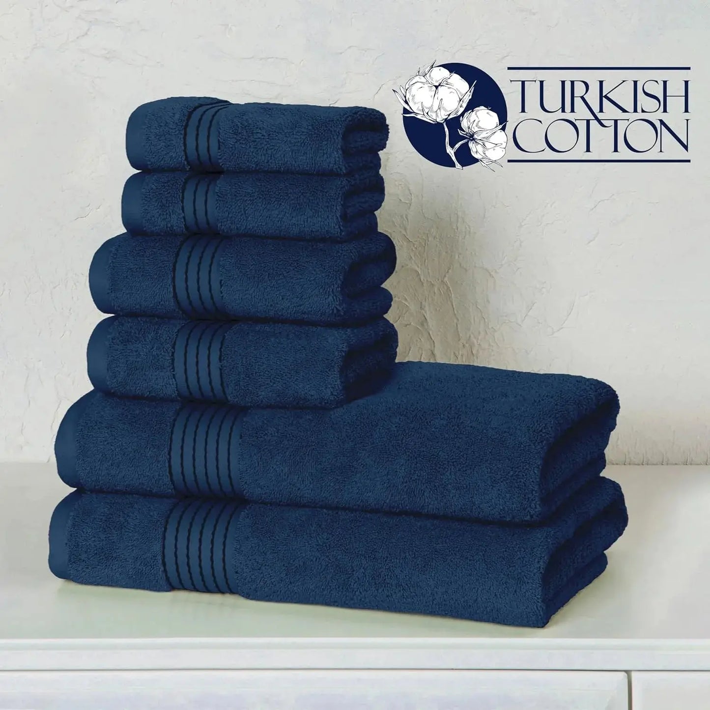 Hotel Quality Turkish Towel Set for Bathroom (6 Pcs Towel Set), Navy
