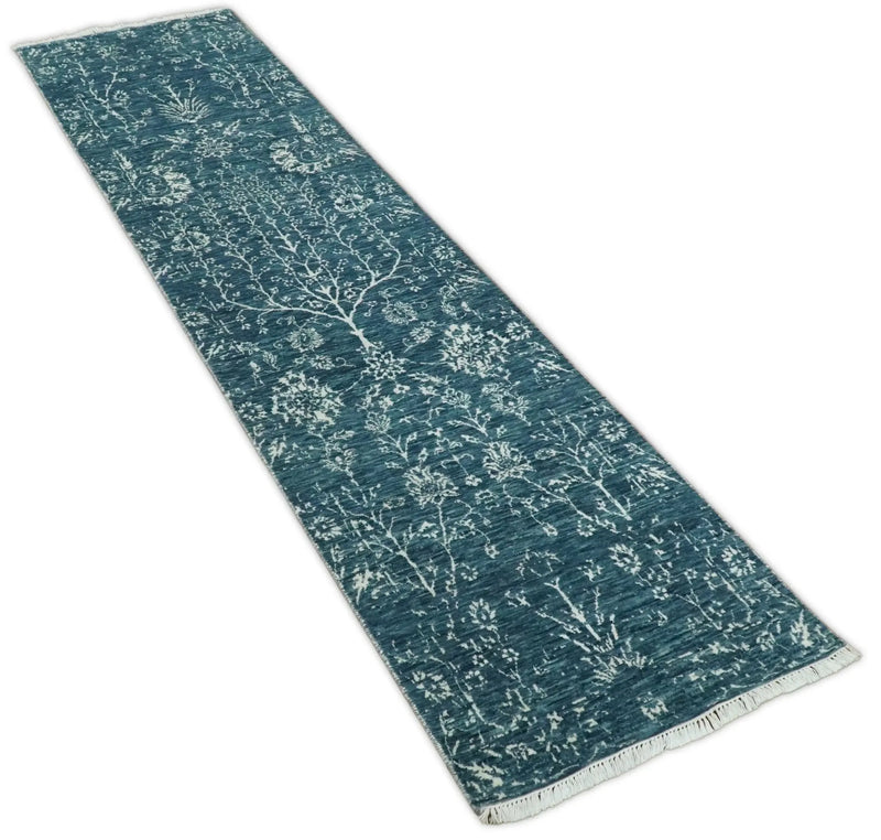 2.6x10 Fine Hand Knotted White and Blue Traditional Vintage Persian Style Antique Wool Rug | AGR23 The Rug Decor