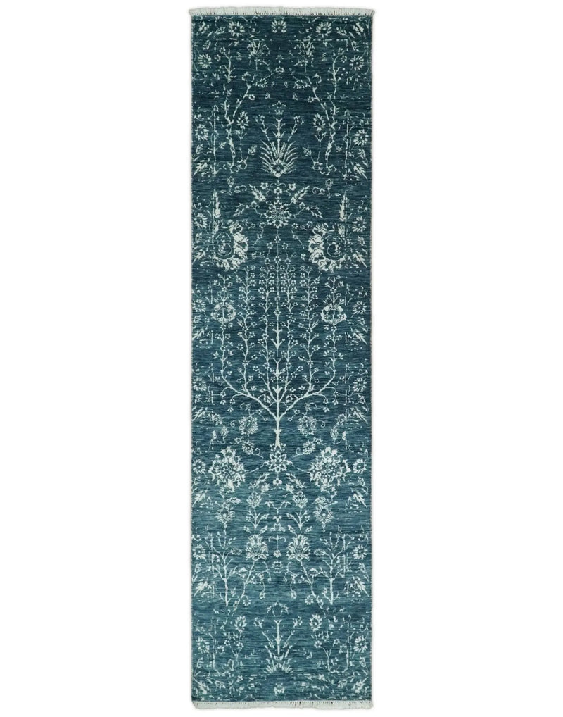 2.6x10 Fine Hand Knotted White and Blue Traditional Vintage Persian Style Antique Wool Rug | AGR23 The Rug Decor