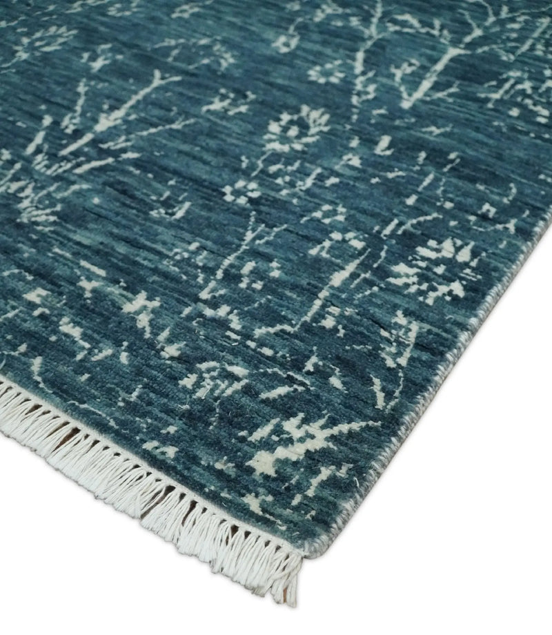 2.6x10 Fine Hand Knotted White and Blue Traditional Vintage Persian Style Antique Wool Rug | AGR23 The Rug Decor