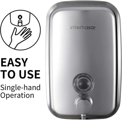 Soap Dispenser Wall Mount 304 Stainless Steel Commercial Hand Soap Dispenser, Manual Liquid Gel Soap Dispenser for Bathroom