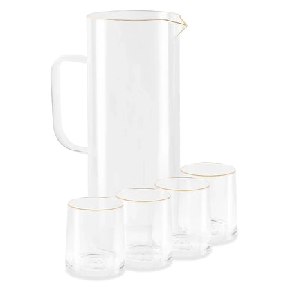 5-Piece Gold Rim Pitcher and 9Oz Drinking Glass Set