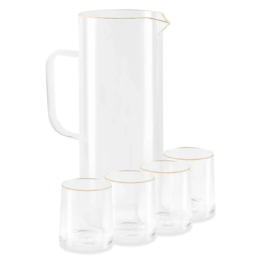 5-Piece Gold Rim Pitcher and 9Oz Drinking Glass Set