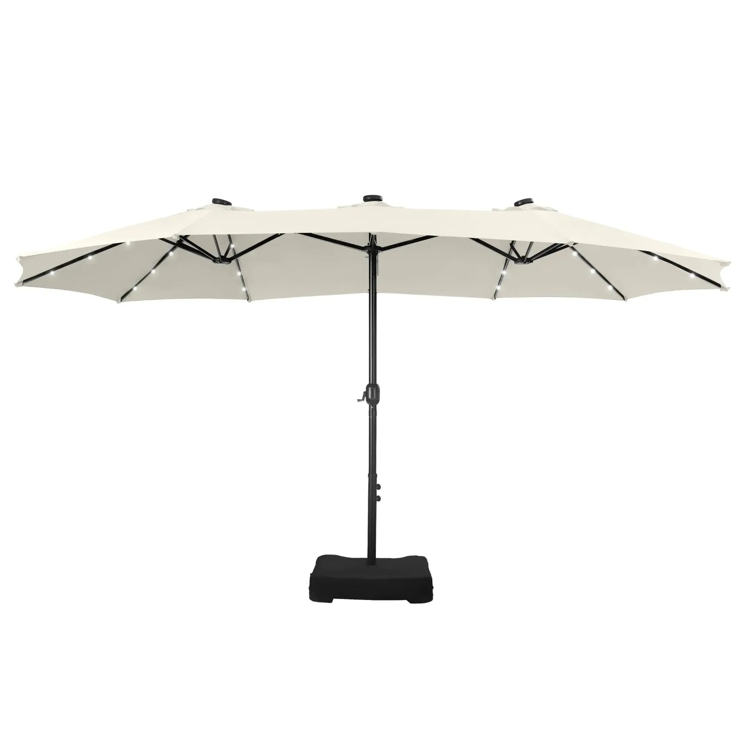 15Ft Double-Sided Solar Patio Umbrella with Base (Included) Large Outdoor Umbrella with Solar Lights - Ivory