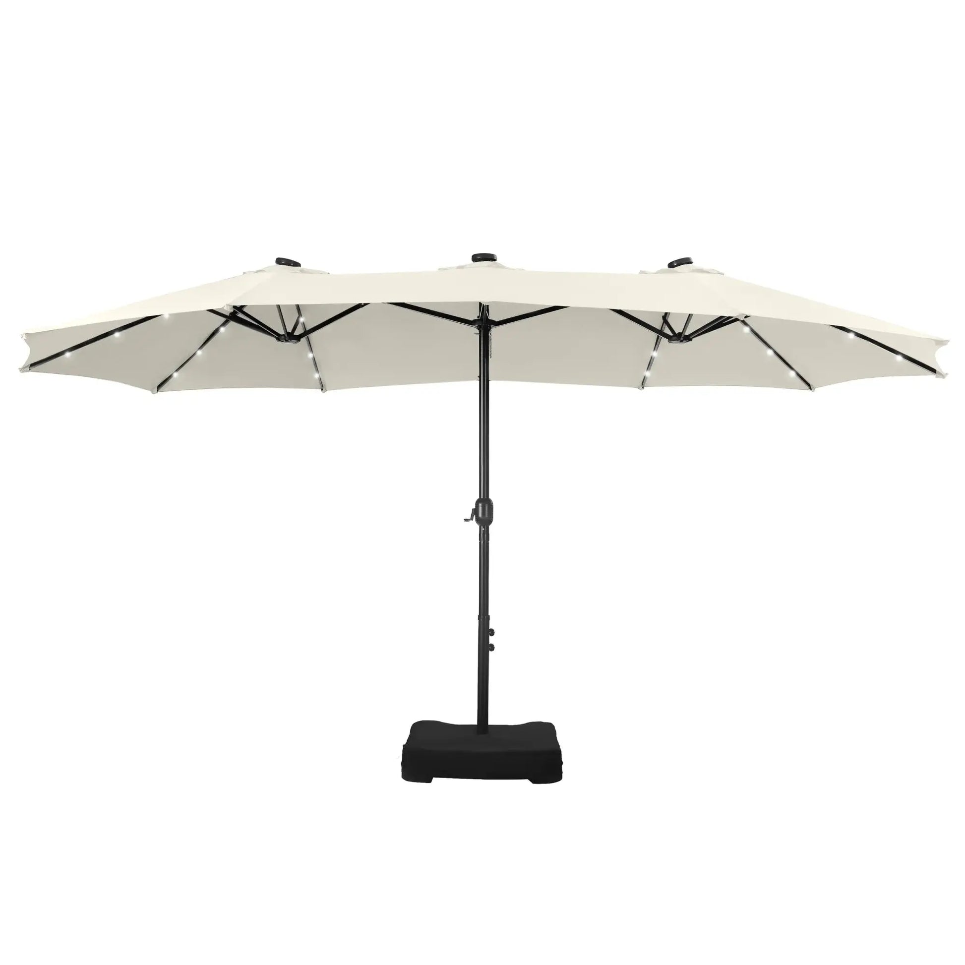 15Ft Double-Sided Solar Patio Umbrella with Base (Included) Large Outdoor Umbrella with Solar Lights - Ivory