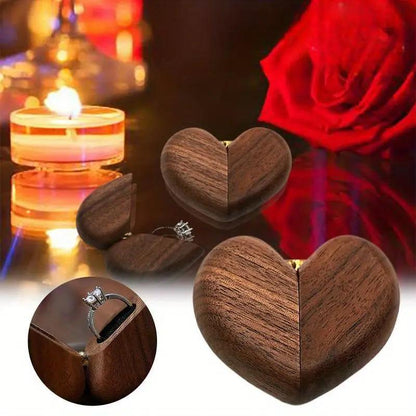 Always and Forever Heart-Shaped Wooden Ring Box with Magnetic Closure O3D