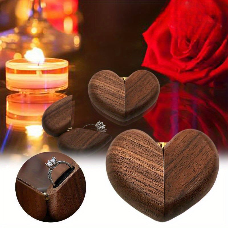 Always and Forever Heart-Shaped Wooden Ring Box with Magnetic Closure O3D