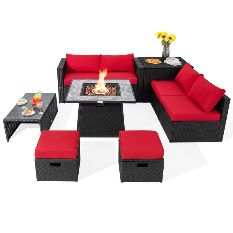 Transform your outdoor space with this stunning 9-piece wicker sectional set, complete with a cozy 35-inch gas fire pit table! 🔥✨ #OutdoorLiving #FirePitFun