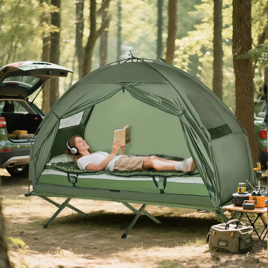Elevate Your Camping Experience with Our Solo Folding Tent & Comfortable Air Mattress! 🏕️✨