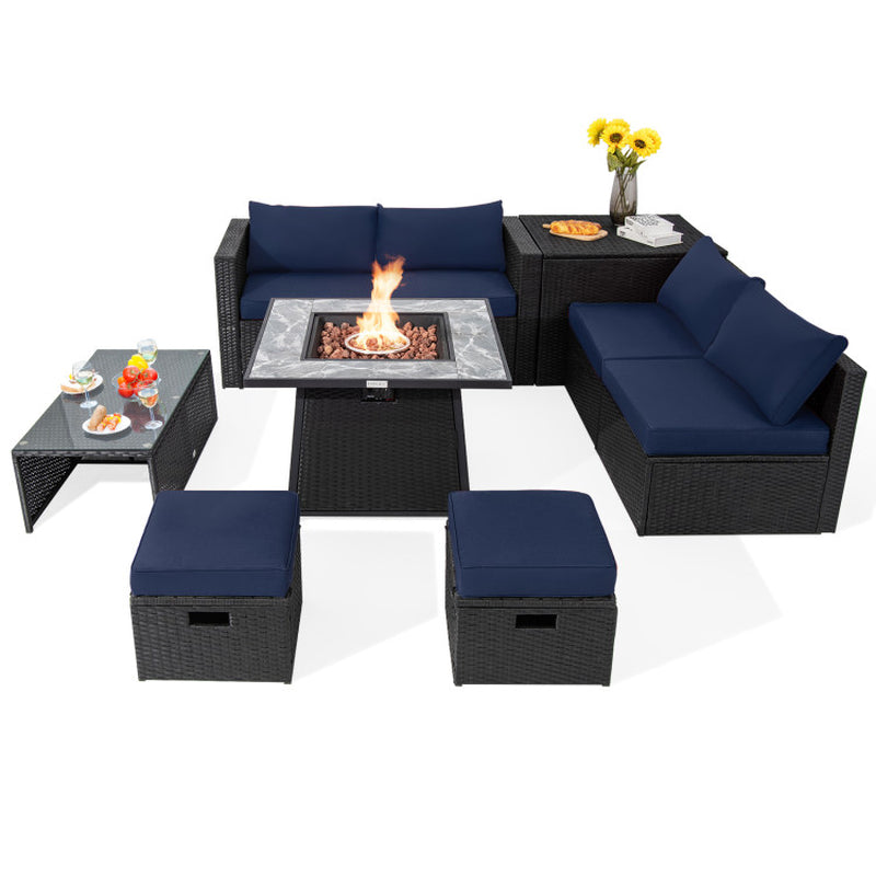 Transform your outdoor space with this stunning 9-piece wicker sectional set, complete with a cozy 35-inch gas fire pit table! 🔥✨ #OutdoorLiving #FirePitFun