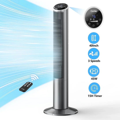 Tower Fan with Remote, 40" Bladeless Fan for Home, 70° Oscillation, 3 Speeds, 2 Modes, 15H Timer Quiet AC Motor Floor Fan for Bedroom, Office, Gray