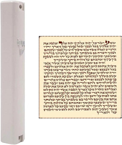 Waterproof White Mezuzah Case with Scroll Classic Judaica Israel Plastic Door Mezuza Silver Shin (4 Inches - 10 Cm)