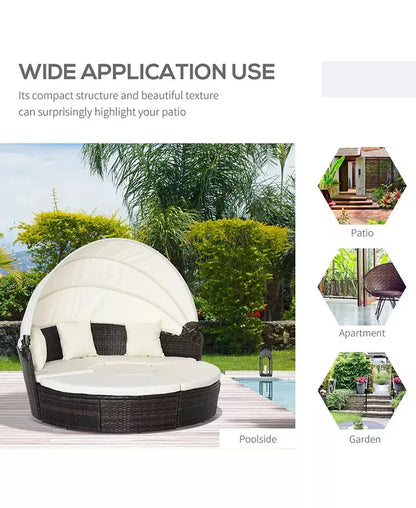 Rat Daybed Patio Furniture Set W/ Adjustable Canopy,