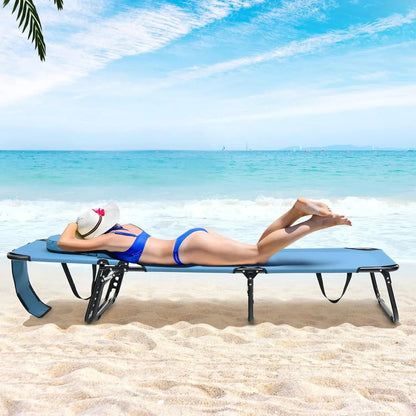 Chill in Style with Our Folding Chaise Lounge Beach Chair! Perfect for Tanning with a Face Hole Pillow – Ideal for Poolside, Patio, or Backyard Relaxation! 🌞💦 #SummerVibes #BeachReady