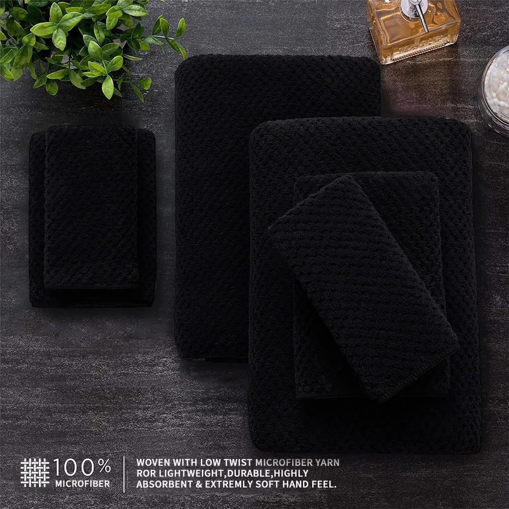 8 Piece Towel Set Oversized Soft Cozy Towels 600 GSM Black Plush Towel Set