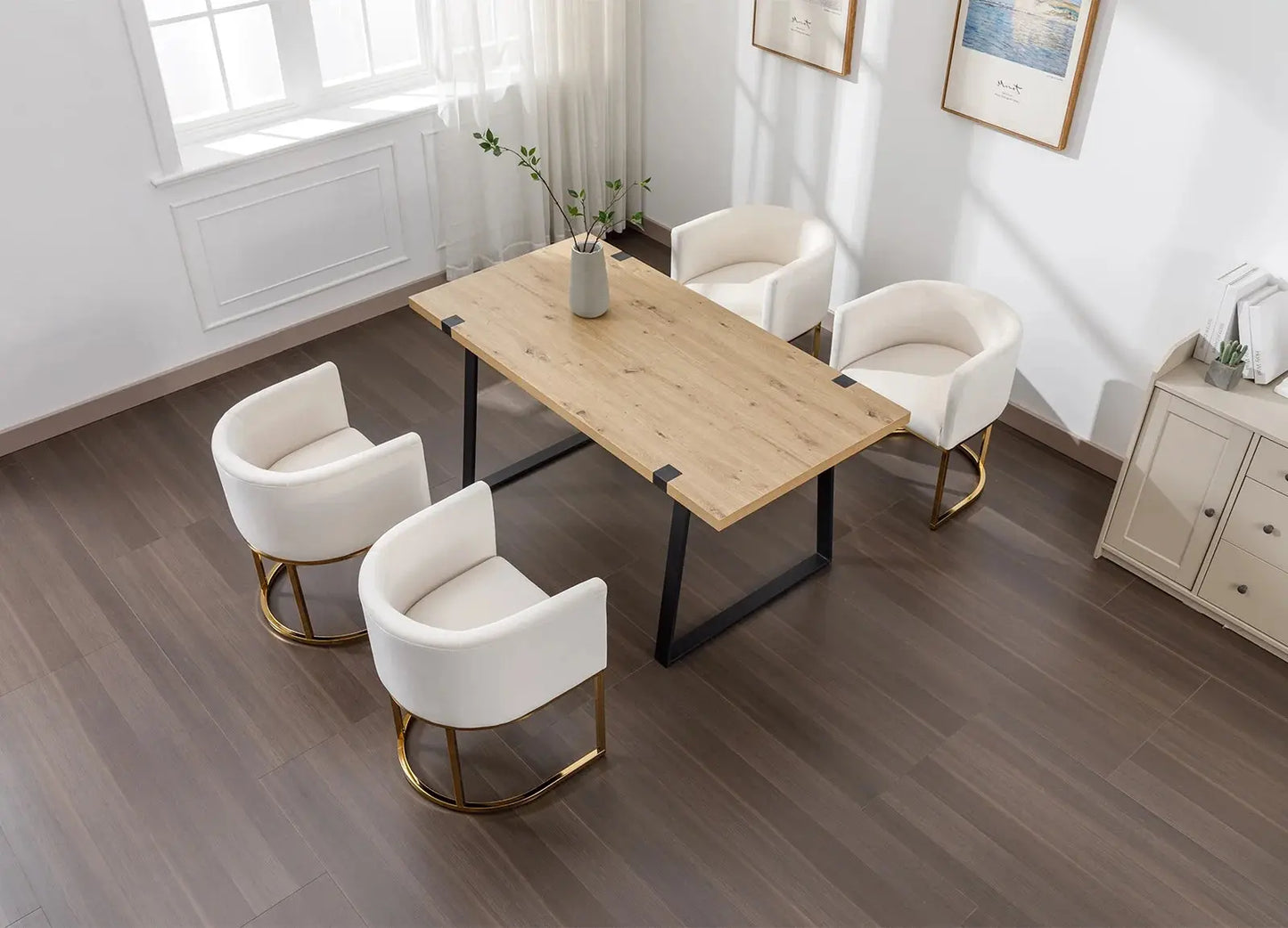 Modern Velvet Dining Chair, Mid-Century Upholstered Barrel Kitchen Chairs Fabric Side Chair with Metal Legs and Curved Back for Living Room Dining Room Bedroom, White