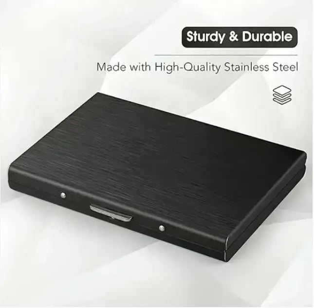 Black Slim RFID Blocking Wallet Sturdy Stainless Steel Credit Card Holder Secure Front Pocket Design for Men and Women