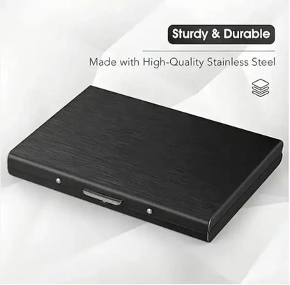 Black Slim RFID Blocking Wallet Sturdy Stainless Steel Credit Card Holder Secure Front Pocket Design for Men and Women