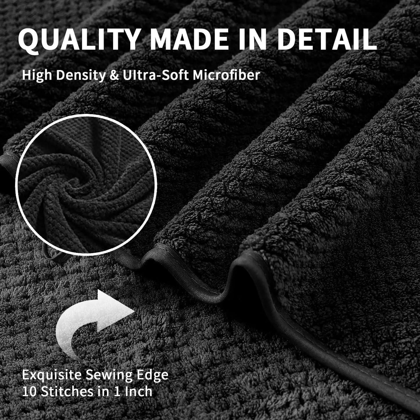 8 Piece Towel Set Oversized Soft Cozy Towels 600 GSM Black Plush Towel Set