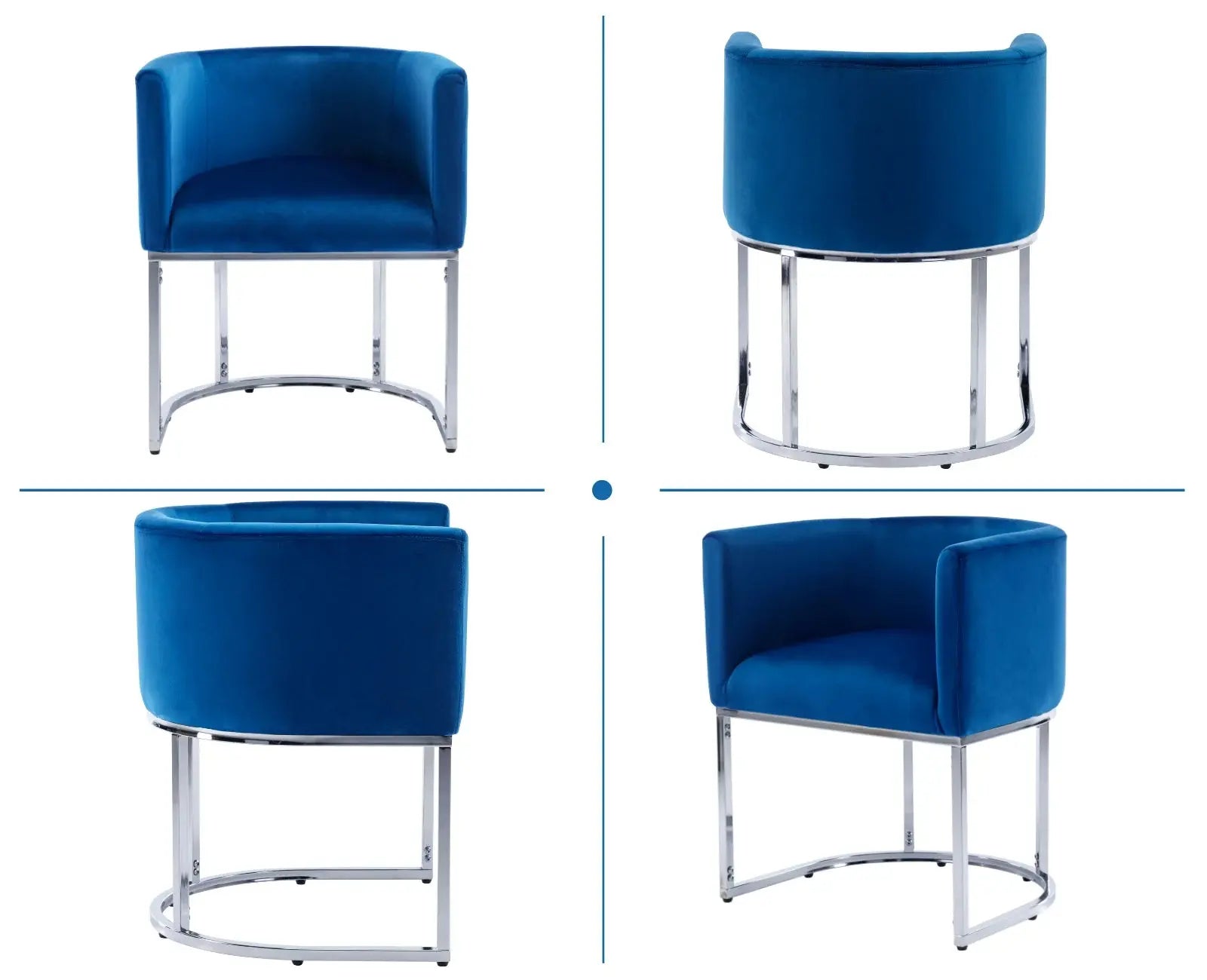 Modern Velvet Dining Chair, Mid-Century Upholstered Barrel Kitchen Chairs Fabric Side Chair with Metal Legs and Curved Back for Living Room Dining Room Bedroom, Blue