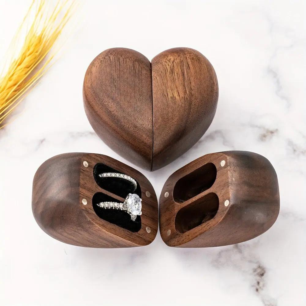 Always and Forever Heart-Shaped Wooden Ring Box with Magnetic Closure O3D