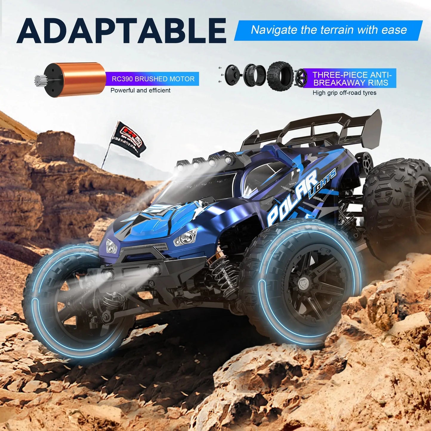 RC Cars for Adults Fast 40+MPH 1:14 Waterproof Off-Road RC Truck 4WD All Terrain High-Speed Remote Control Car Toy Gifts for Kids Boys, 2 Batteries