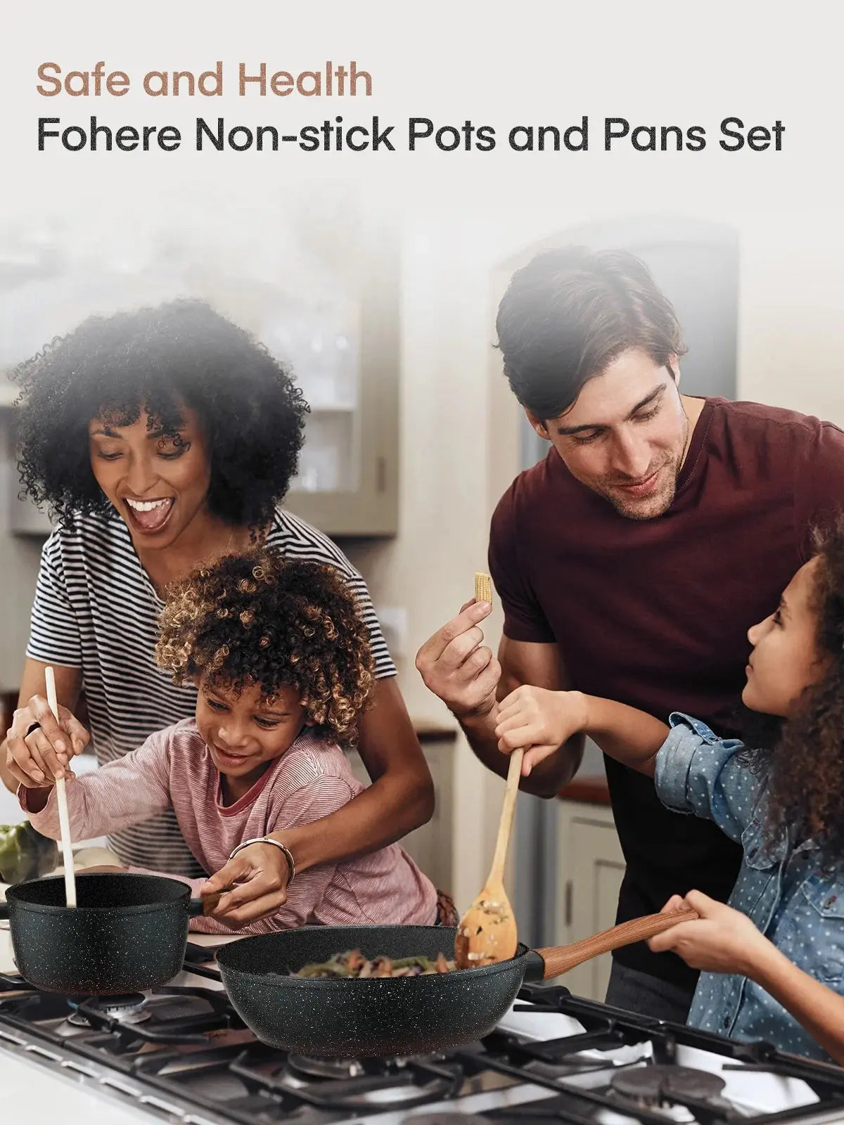 15-Piece Pots and Pans Set Non Stick, Induction Kitchen Cookware Sets, Aluminum, Black