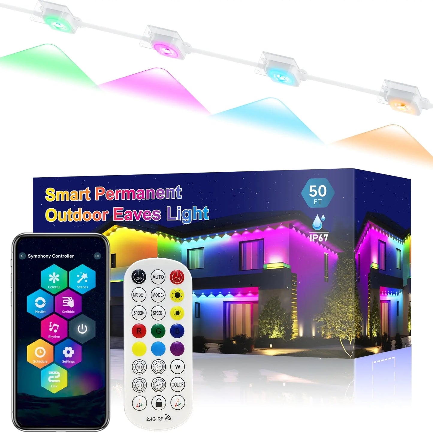 Transform Your Home with 50Ft of Permanent Outdoor Waterproof LED Smart Eaves Lights – Perfect for Christmas and Year-Round Celebrations!