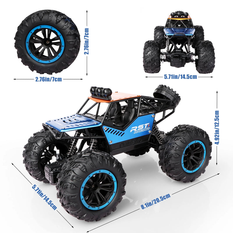 Blue Remote Control Cars 1:18, All Terrain Metal Shell 4X4 Off-Road Vehicle Monster Truck, High Speed 2.4 Ghz RC Car, Christmas Birthday Gift Outdoor Toys for Kids 6+ & Adults