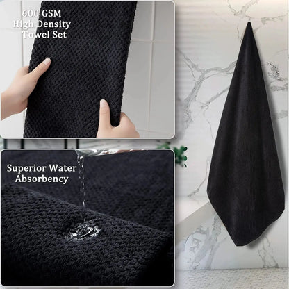 8 Piece Towel Set Oversized Soft Cozy Towels 600 GSM Black Plush Towel Set