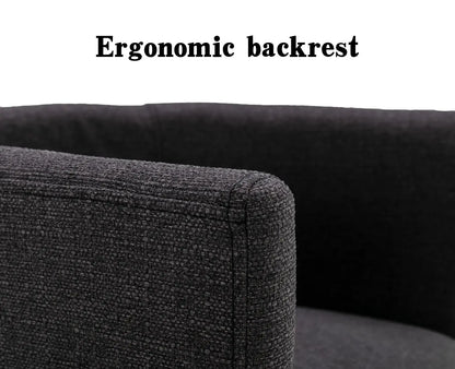 Modern Linen Dining Chair, Mid-Century Upholstered Barrel Kitchen Chairs Fabric Side Chair with Metal Legs and Curved Back for Living Room Dining Room Bedroom, Charcoal