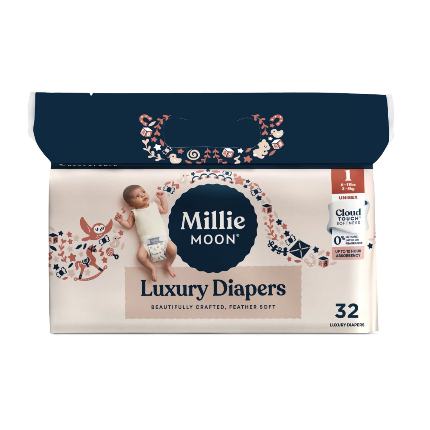 Experience Unmatched Softness and Leak Protection with Millie Moon Luxury Size 1 Diapers - 100 Count for Ultimate Baby Comfort!