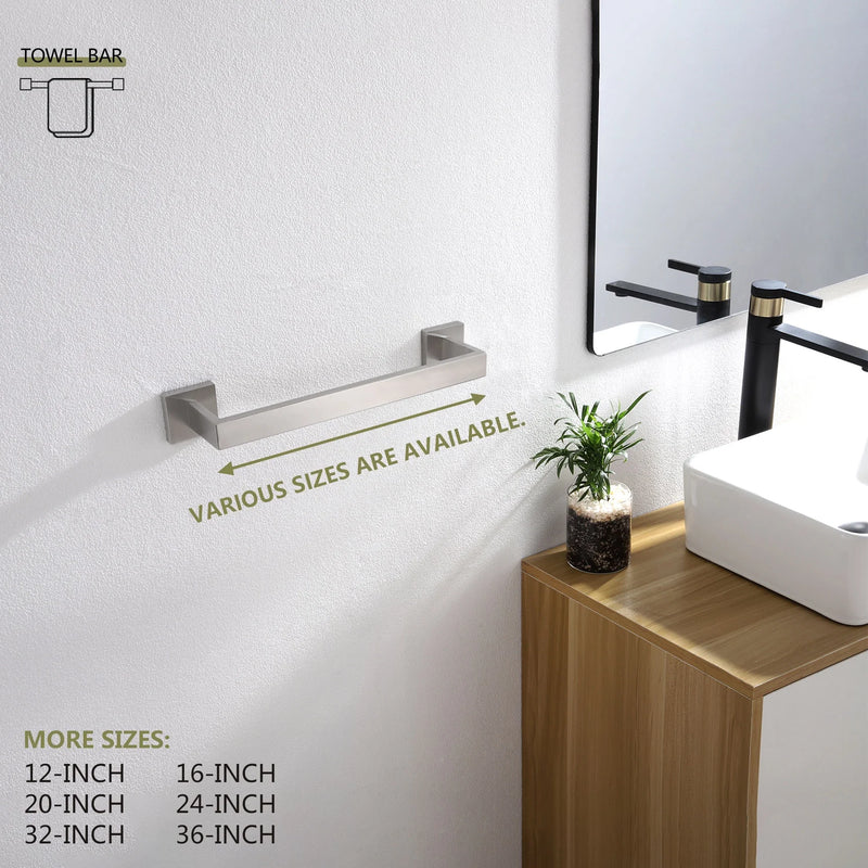 12-Inch Single Towel Bar Bathroom Kitchen Towel Holder Wall Mounted SUS304 Stainless Steel Towel Rack Brushed Nickel B4003BR-L12