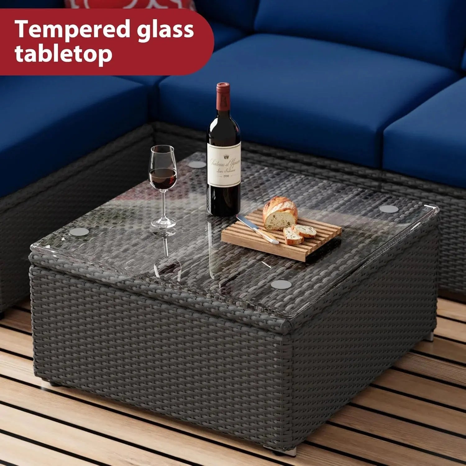 7 Piece Patio Furniture Sets Outdoor Sectional PE Rattan Outdoor Furniture Patio Conversation Set with Cushions and Glass Coffee Table, for Balcony Lawn and Garden, Gray