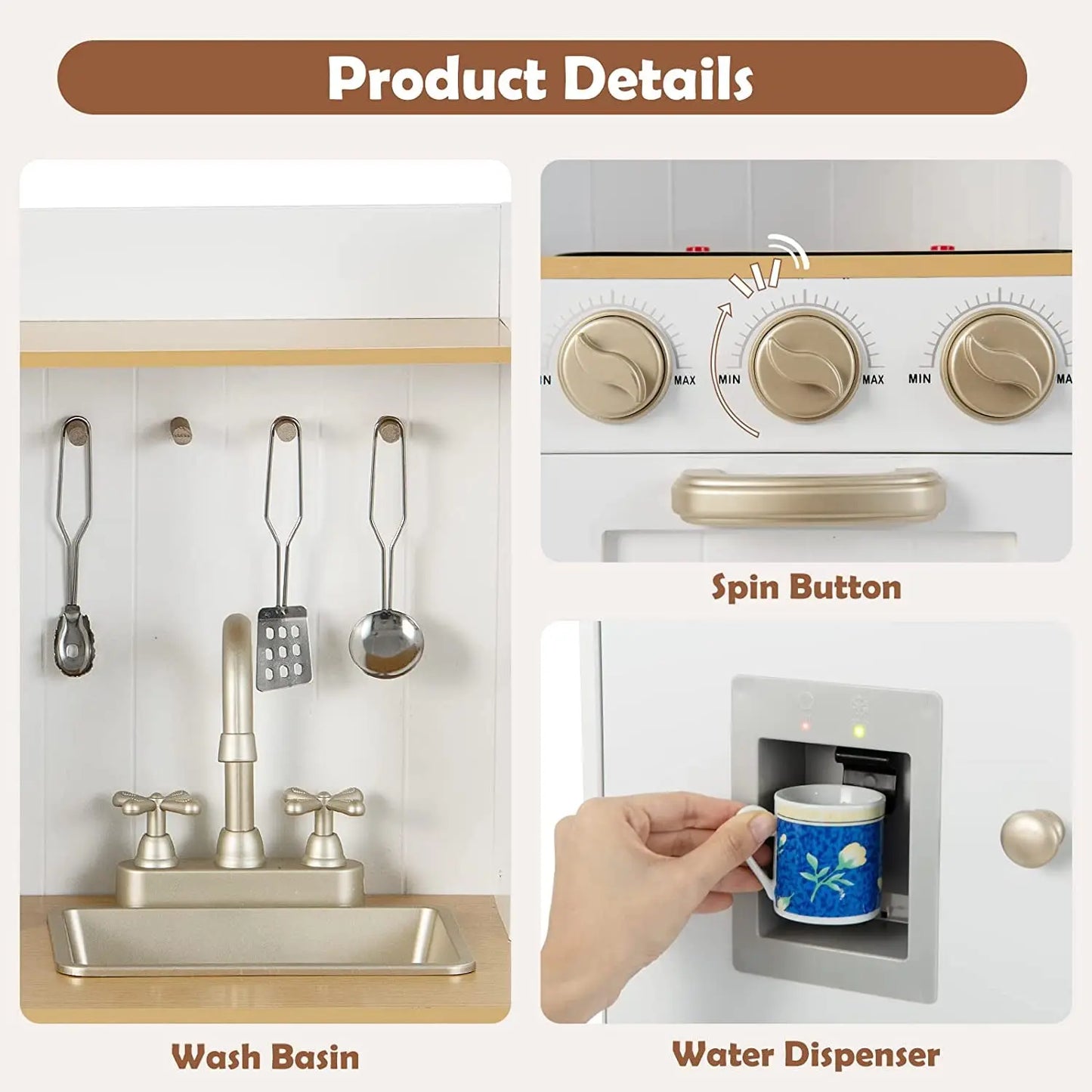 Kid Kitchen Playset, Toddler Wooden Pretend Cooking Set with Realistic Light & Sound, Stove, Sink, Microwave, Storage Cabinet,Pretend Play Kitchen Toy Set for Children Boys Girls