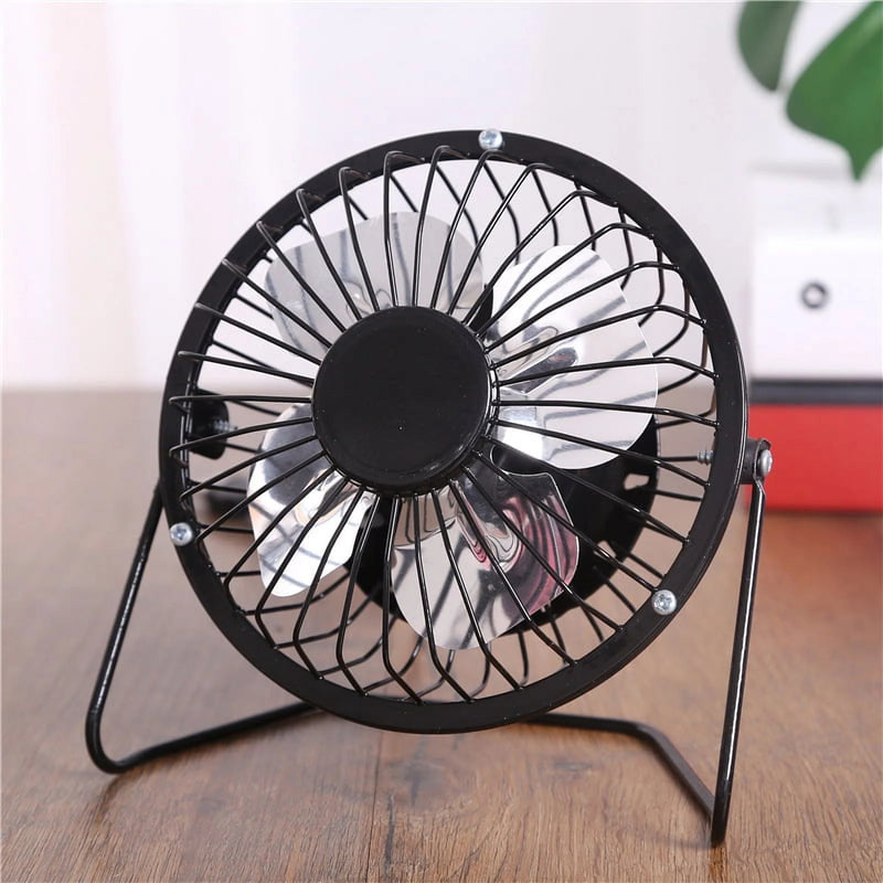 4-Inch Mini Metal Fan USB Desk Fan Small Personal Air Circulator Fan Portable Electric Table Desktop Fan Rechargeable Travel Fans for Camping Office Room Outdoor Black