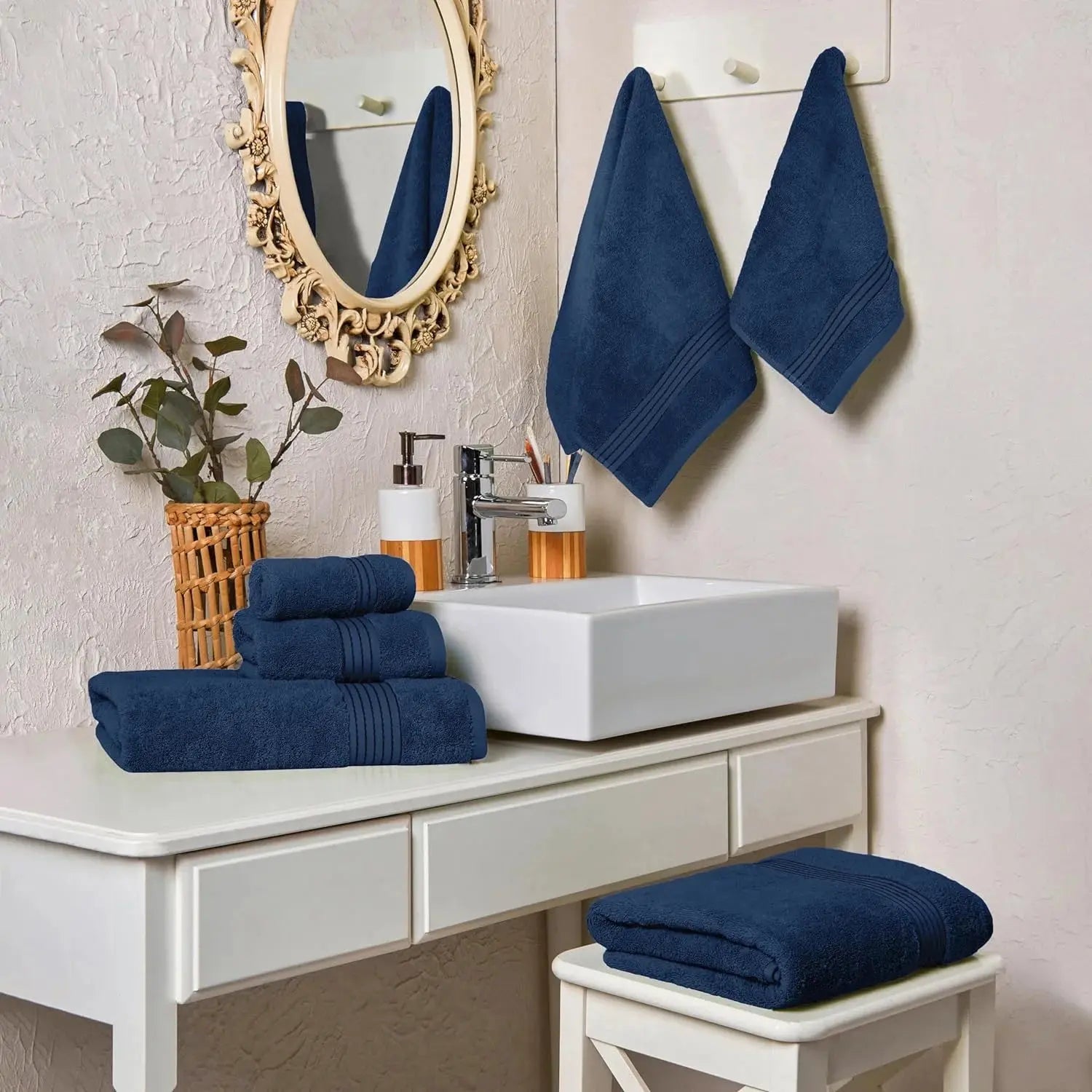 Hotel Quality Turkish Towel Set for Bathroom (6 Pcs Towel Set), Navy